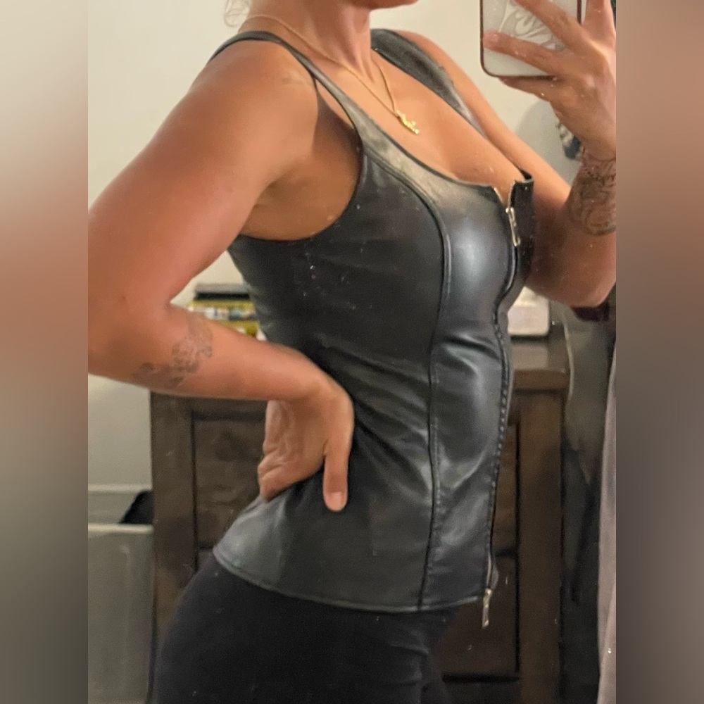 Zara Black Leather Zip-Up Tank Top